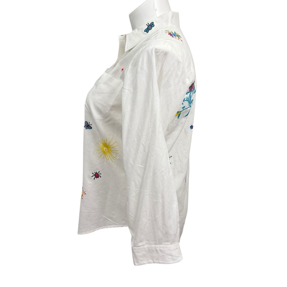 Intro Petite White Embroidered Button Front Shirt Size PL - Picture 6 of 8